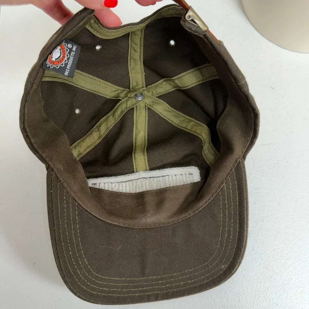 Harley Davidson Hat Dad Cap Brown Canvas Leather Strapback Embroidered Biker